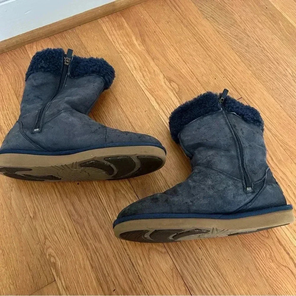 Ugg Classic Short Leather Suede Nave Blue Winter Zip Up Boots Women’s Size 9 - Picture 6 of 7